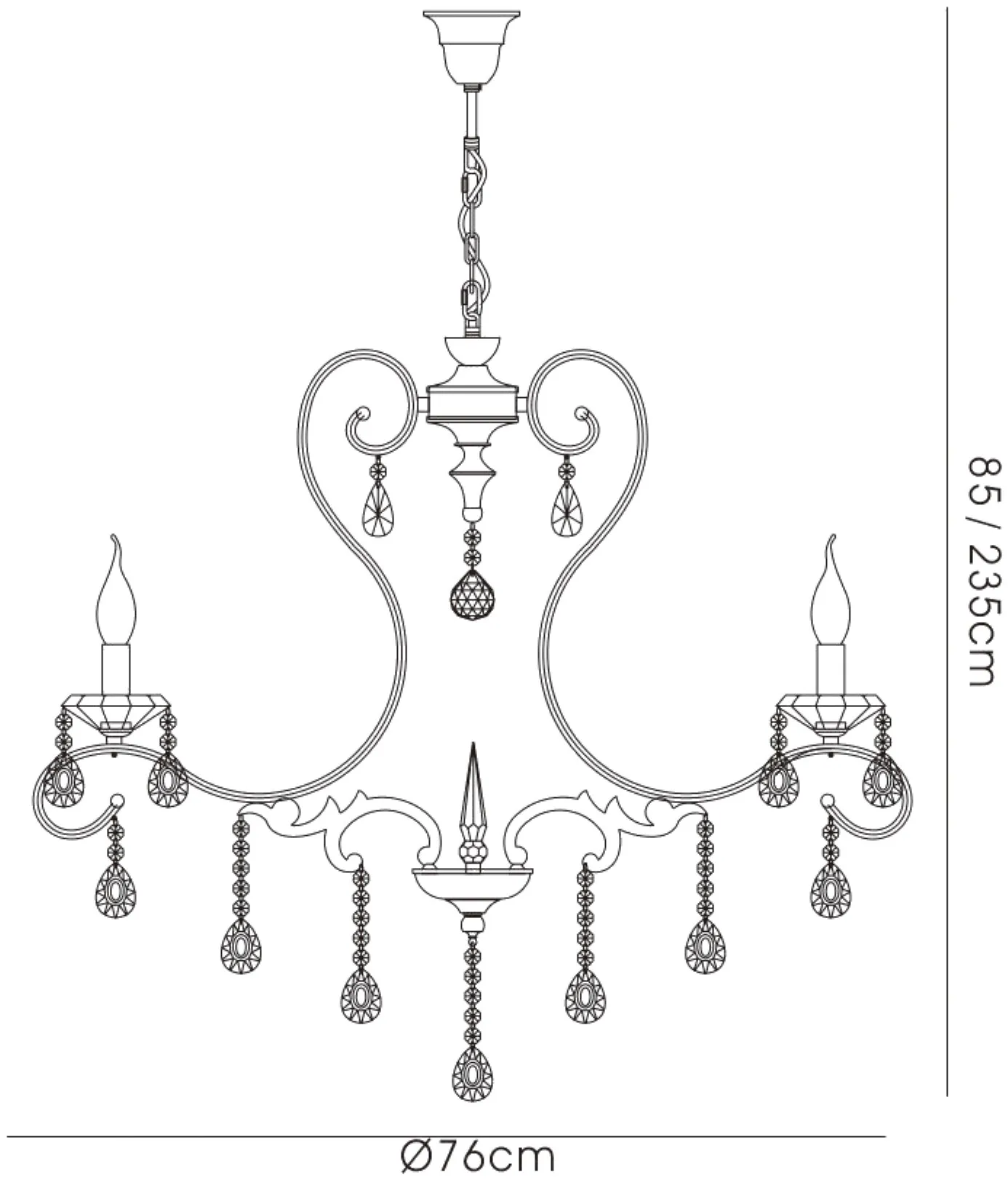 Vela French Gold Crystal Ceiling Lights Diyas Multi Arm Crystal Fittings
